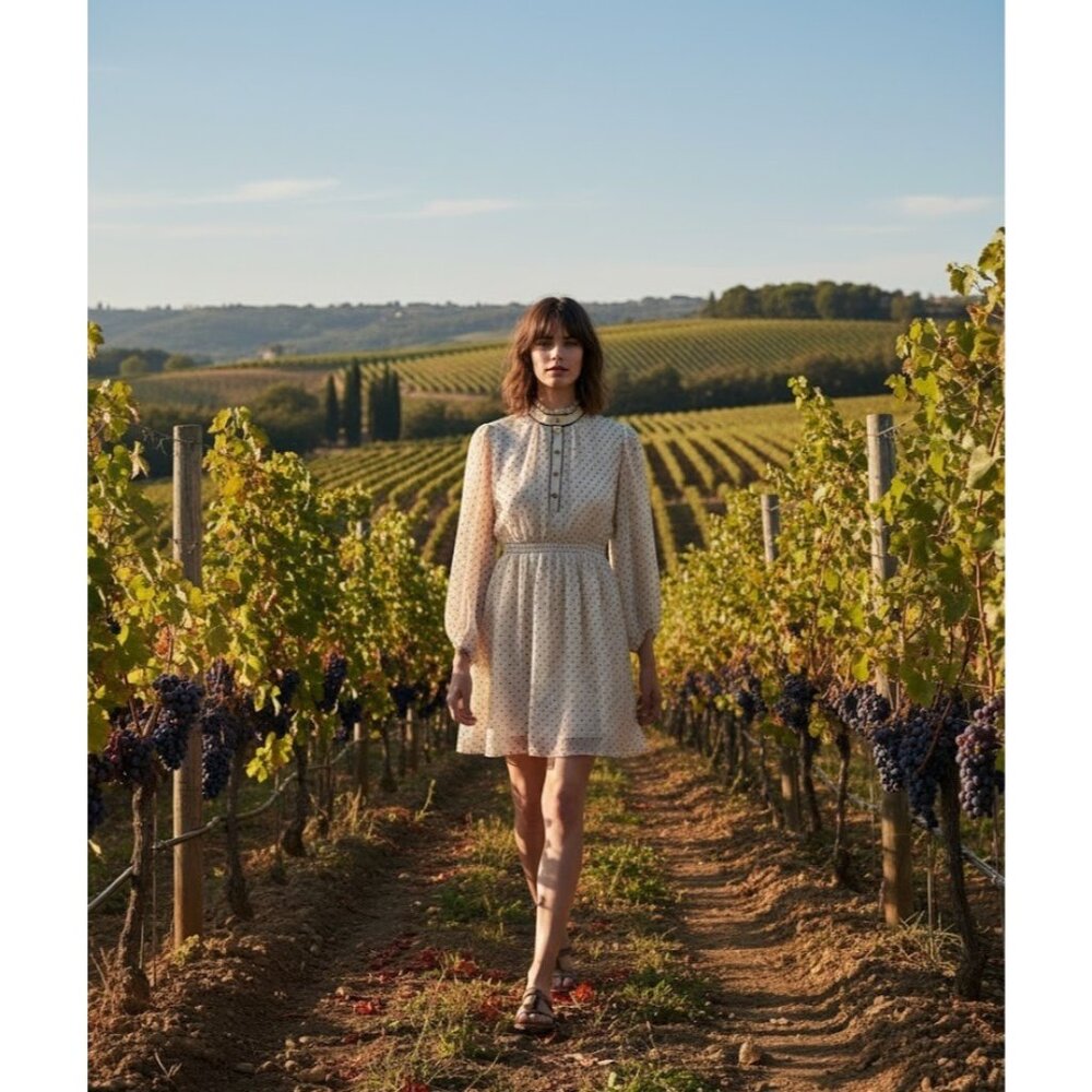 NWT Sandro Rosalie in Blanc Blue Swiss Dot Mini Dress 36 / US 4 $395
